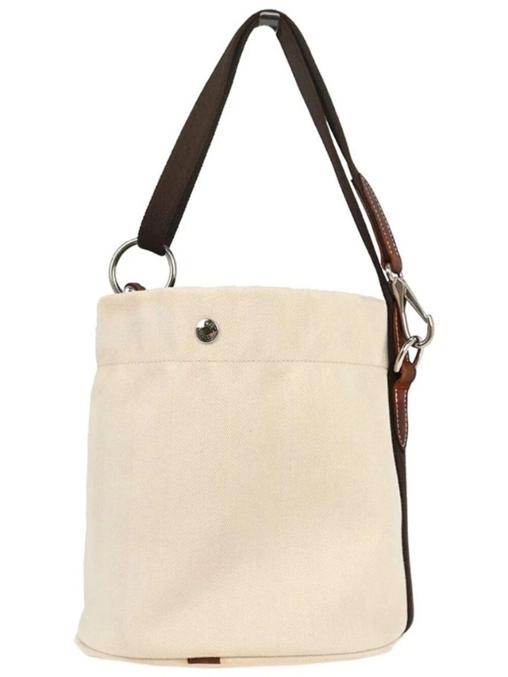 Hermes Beige Toile Chevron Sac de Pansage Bucket Shoulder Bag AR□M 116486 - Picture 2 of 11